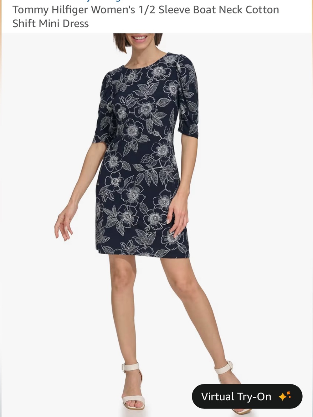 Tommy Hilfiger Navy and White Floral Shift Mini Dress